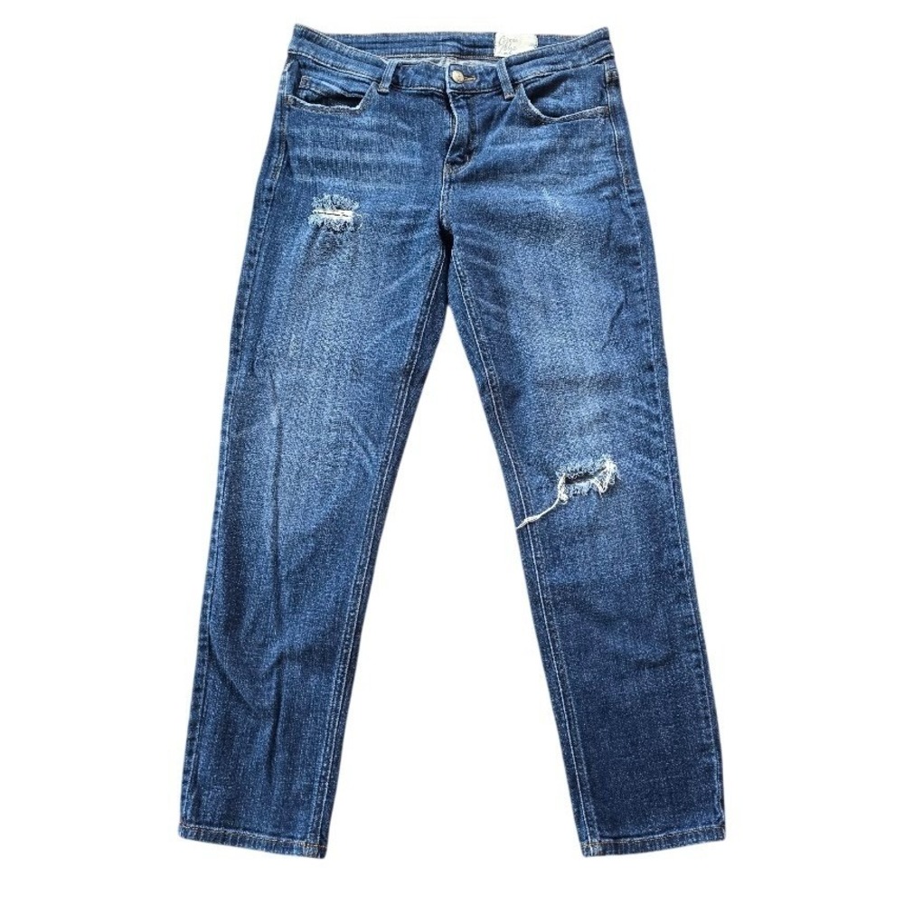 Cosmic Blue Love Distressed Straight Leg Ankle Jeans Womens 30 Blue Grunge Edgy